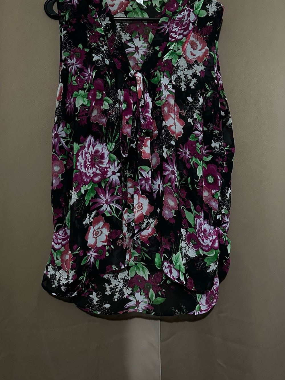 Ambiance Black Sleeveless Floral Tie-Front Camisole